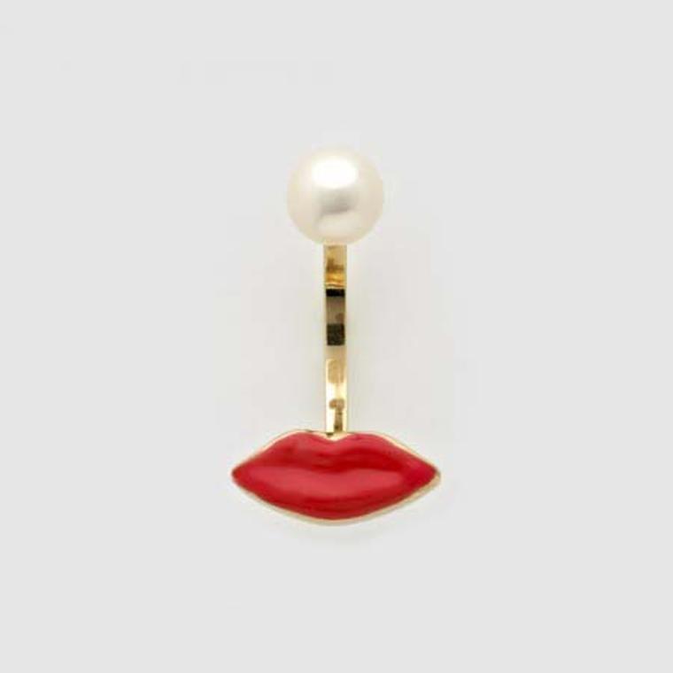 Delfina Delettrez enamel and pearl Lip Piercing earring in yellow gold (£320 at Dover Street Market).