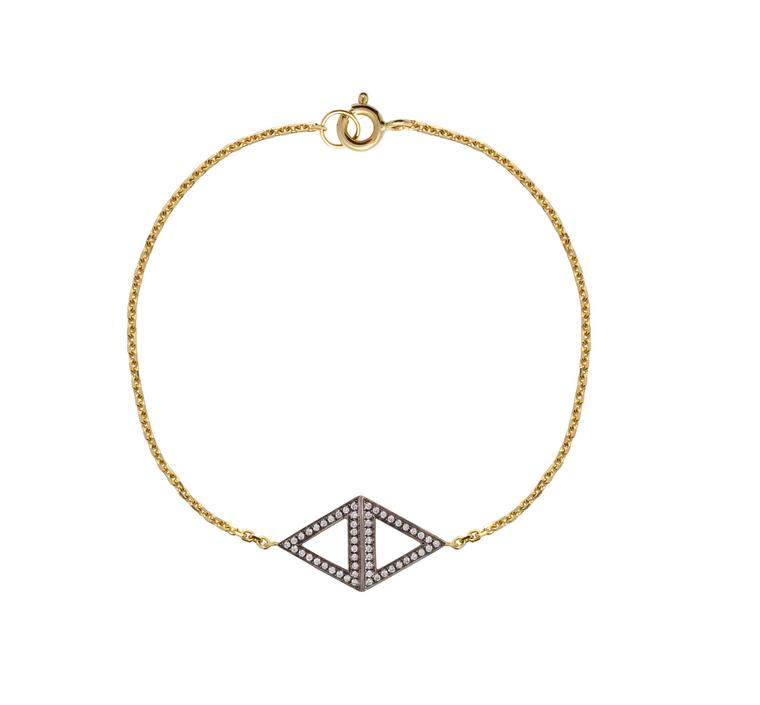 Noor Fares Rhombus bracelet in yellow gold with white diamonds.
