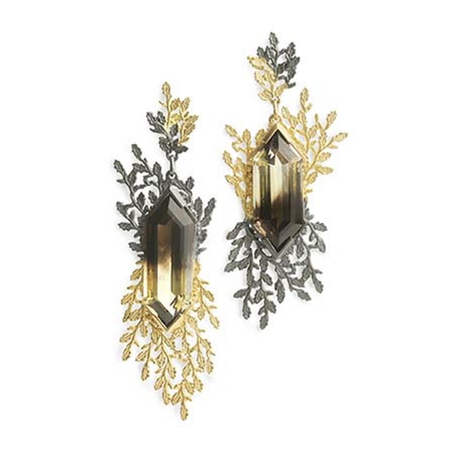 Beth Gilmour one-of-a-kind Diachroma earrings in yellow gold with bi-coloured citrines.