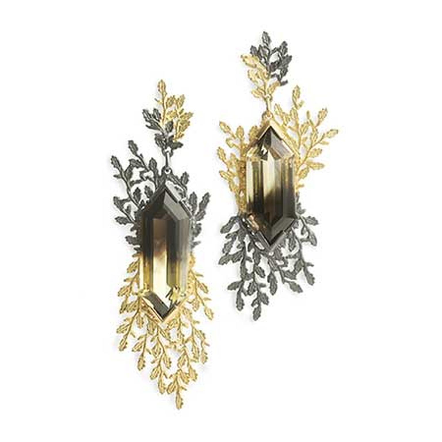 Beth Gilmour one-of-a-kind Diachroma earrings in yellow gold with bi-coloured citrines.