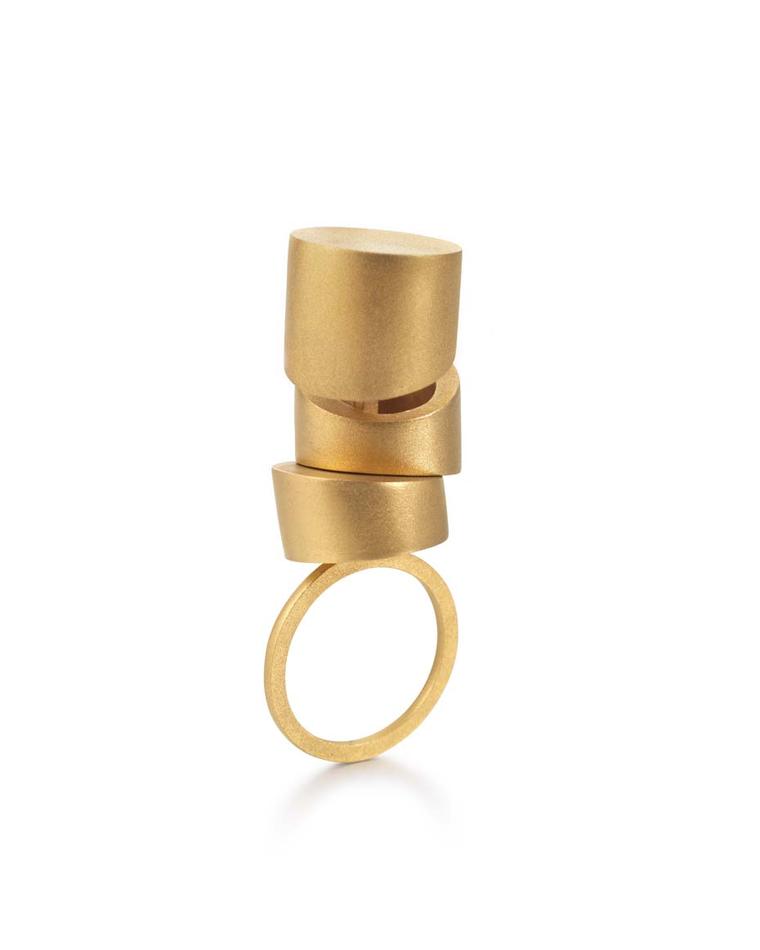 Mara Irsara Three Times Straight gold ring, chosen by the internationally renowned architect Zaha Hadid for the Zaha Hadid Selects exhibit at the Goldsmiths' Fair in London this September.
