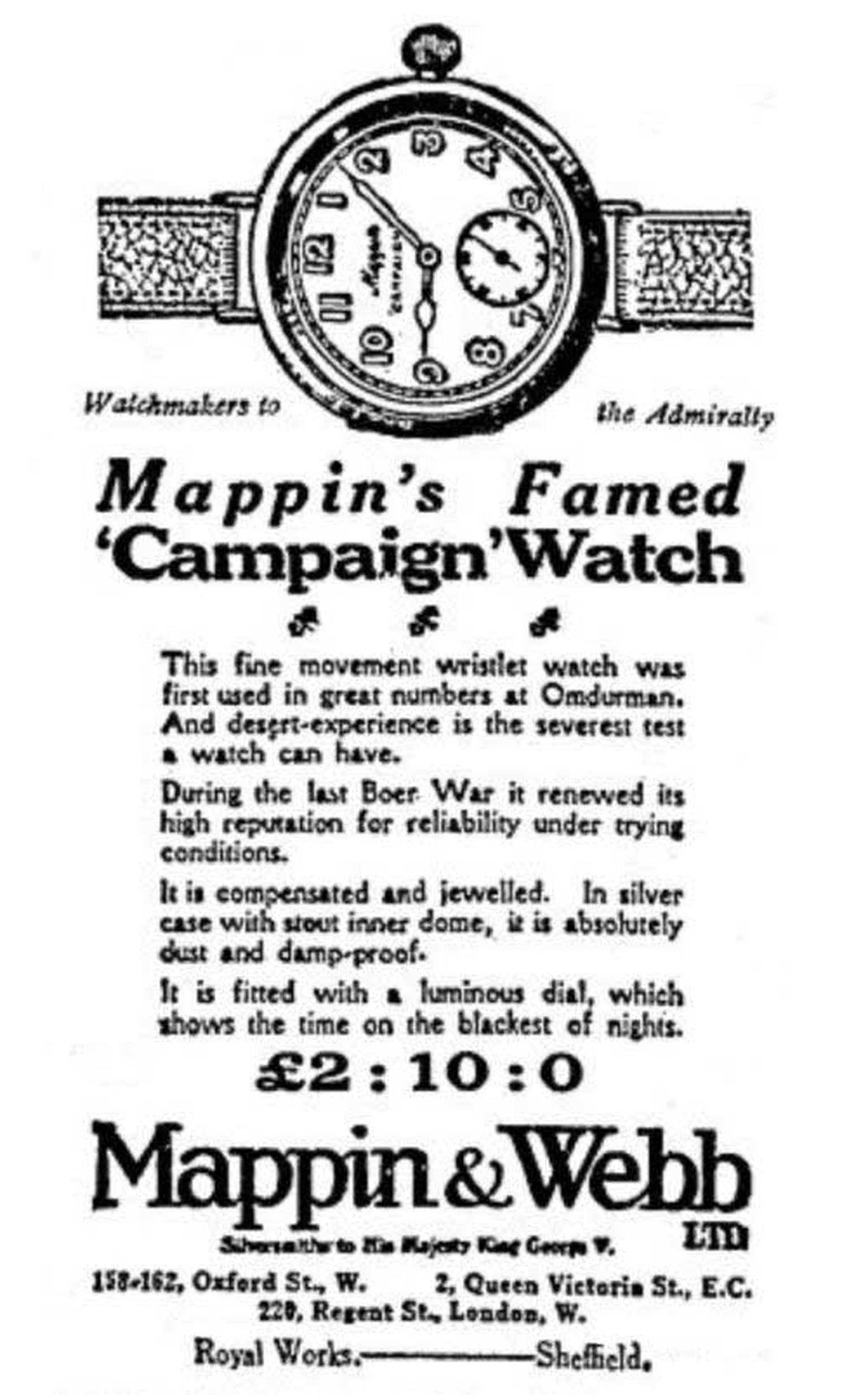 Mappin & Webb Campaign watch ad dating from 1915
