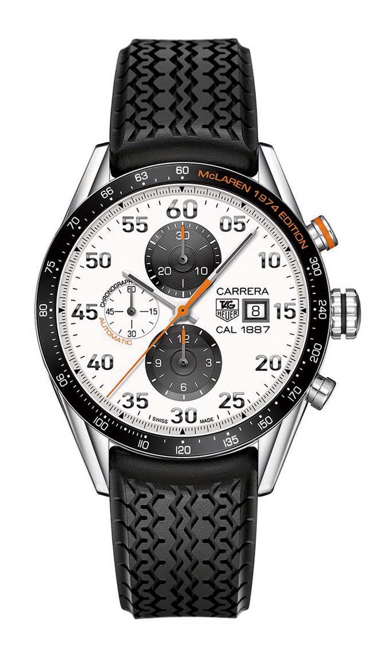The TAG Heuer 43mm Carrera CH 1887 McLaren 1974 Edition celebrates a decade of McLaren watches and marks the 30th anniversary of its F1 partnership.