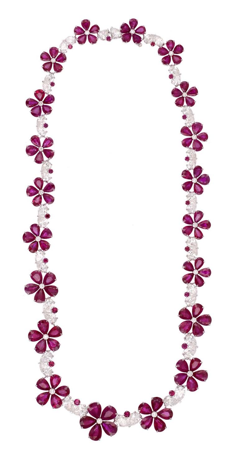 Chopard Red Carpet Collection necklace with pear-shaped rubies forming flowers and diamonds set in white gold (£POA).