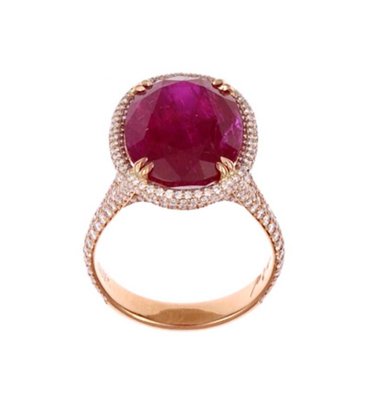 Chopard Red Carpet Collection ring with a central 11ct oval-shaped ruby set in rose gold and diamonds (£POA).