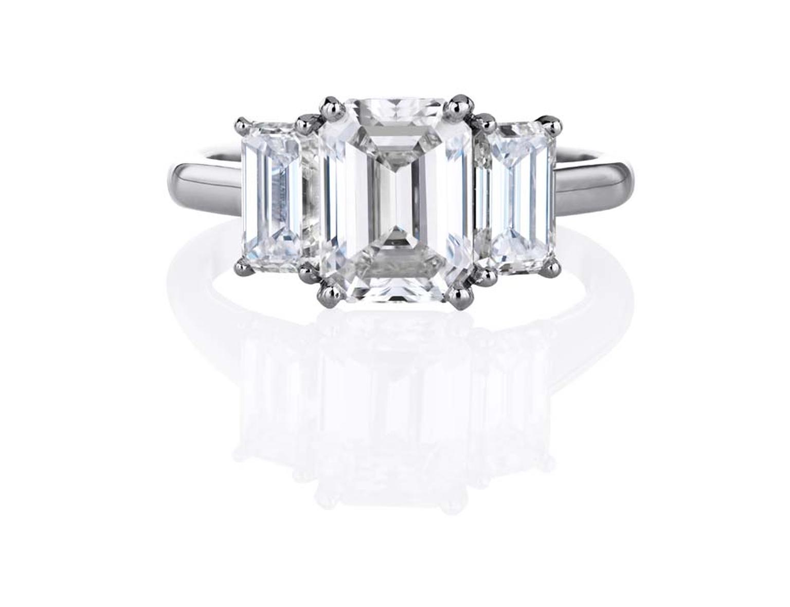 DB Classic Trio emerald cut diamond solitaire ring De Beers