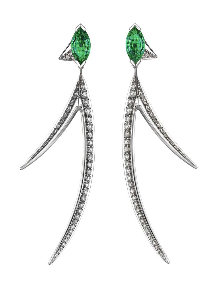 Shaun Leane Aerial collection white diamond and emerald stud earrings (£13,500.00).