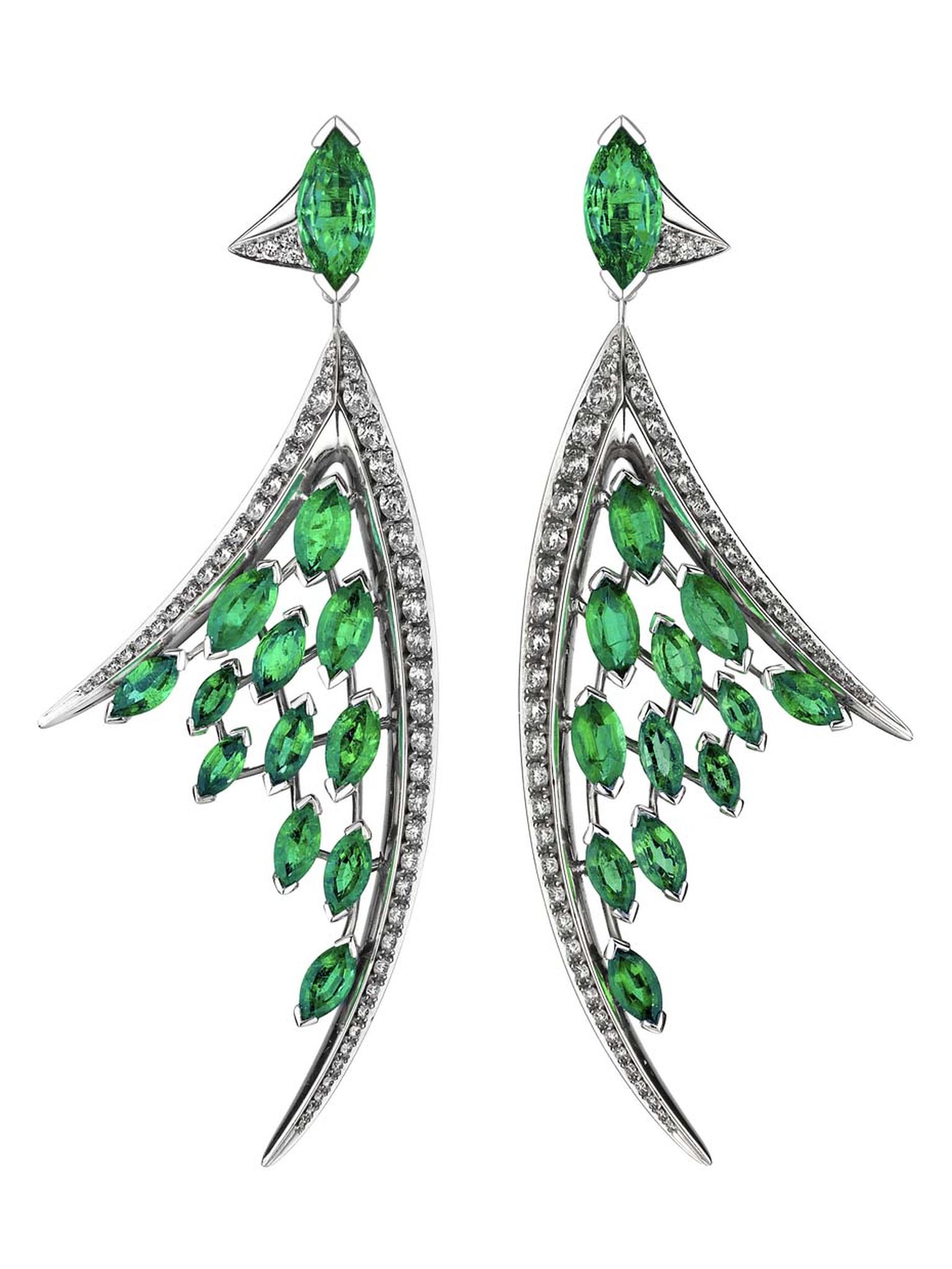 Shaun Leane Aerial collection white diamond and marquise-cut emerald earrings (£27,950.00).