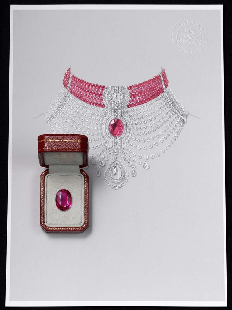 Cartier's Reine Makéda necklace, which will be on display at the 2014 Biennale de Paris, can also be worn as two separate pieces of jewellery: a ruby choker and a diamond necklace.