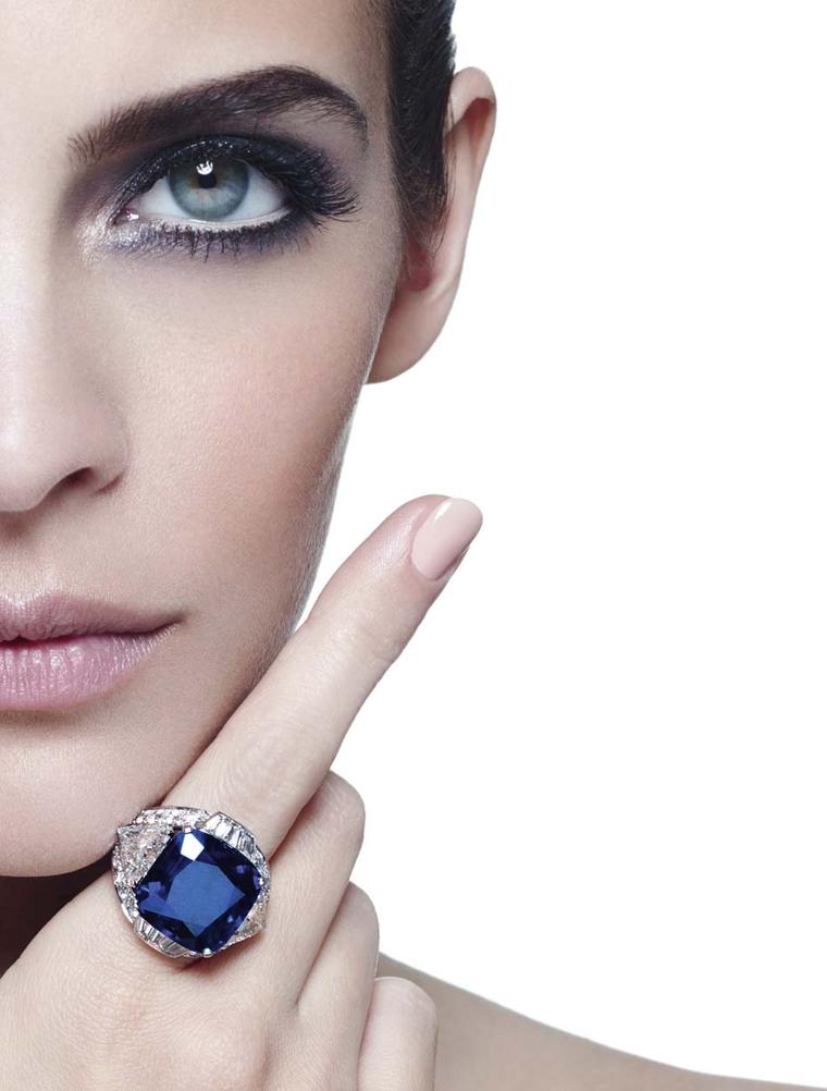 Cartier's Bleu-Bleuet platinum ring was designed around a stunning, cornflower blue 29ct cushion-shaped sapphire from Kashmir.