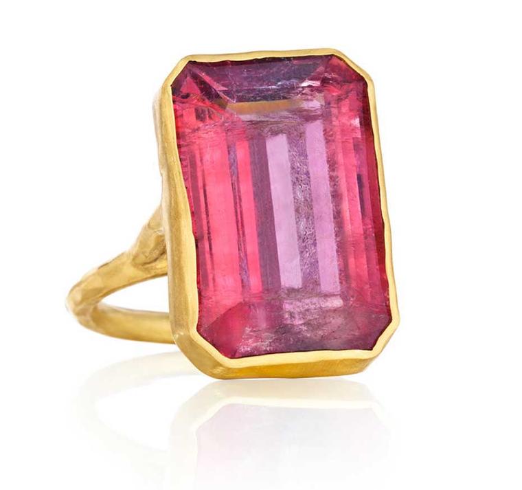 One-of-a-kind gold Margery Hirschey pink tourmaline ring.