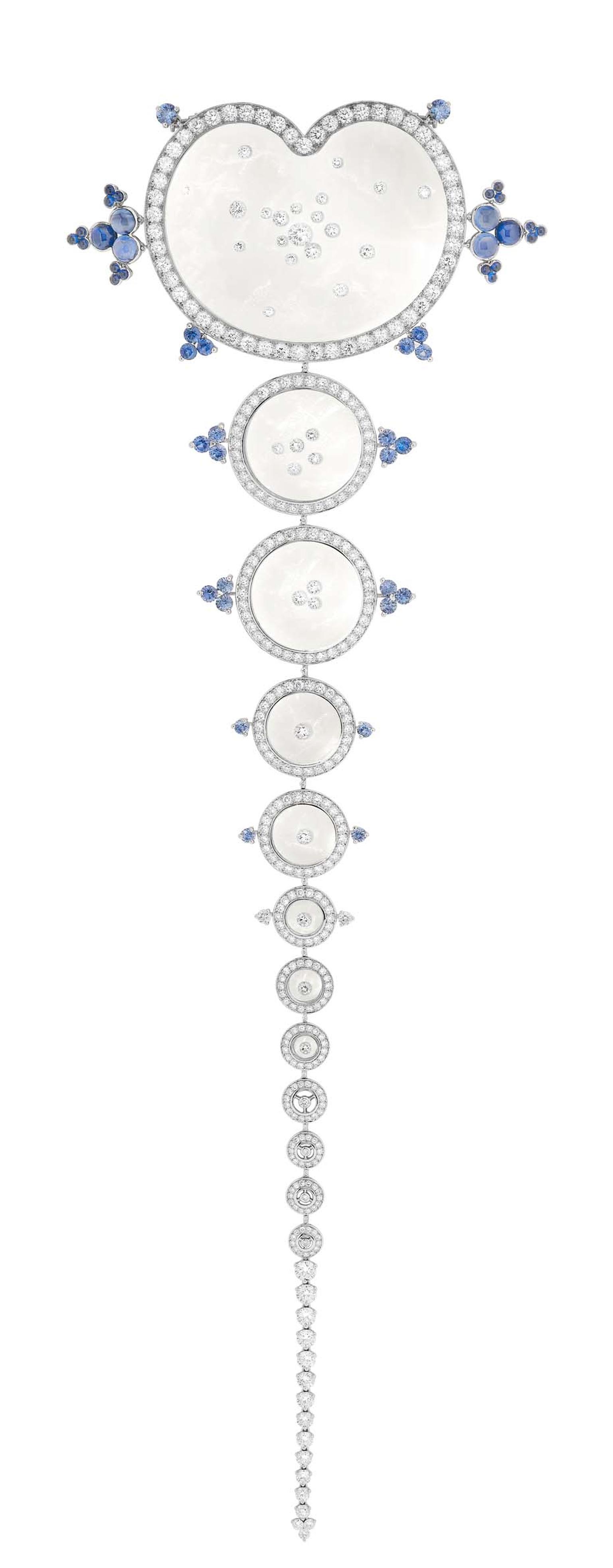 Boucheron Rives du Japan Ricochet brooch with rock cystral, sapphires and diamonds.