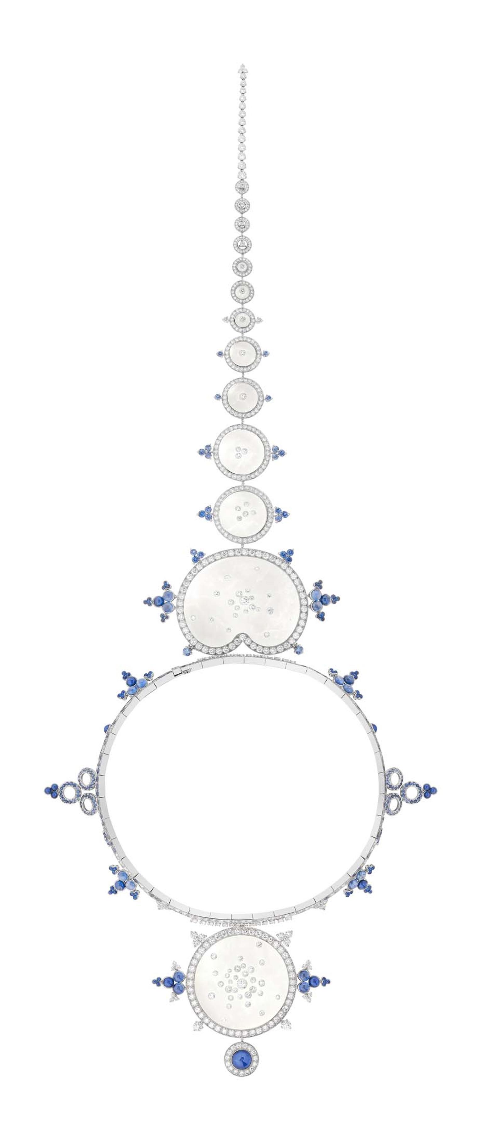 Boucheron Rives du Japan Ricochet brooch with rock cystral, sapphires and diamonds.