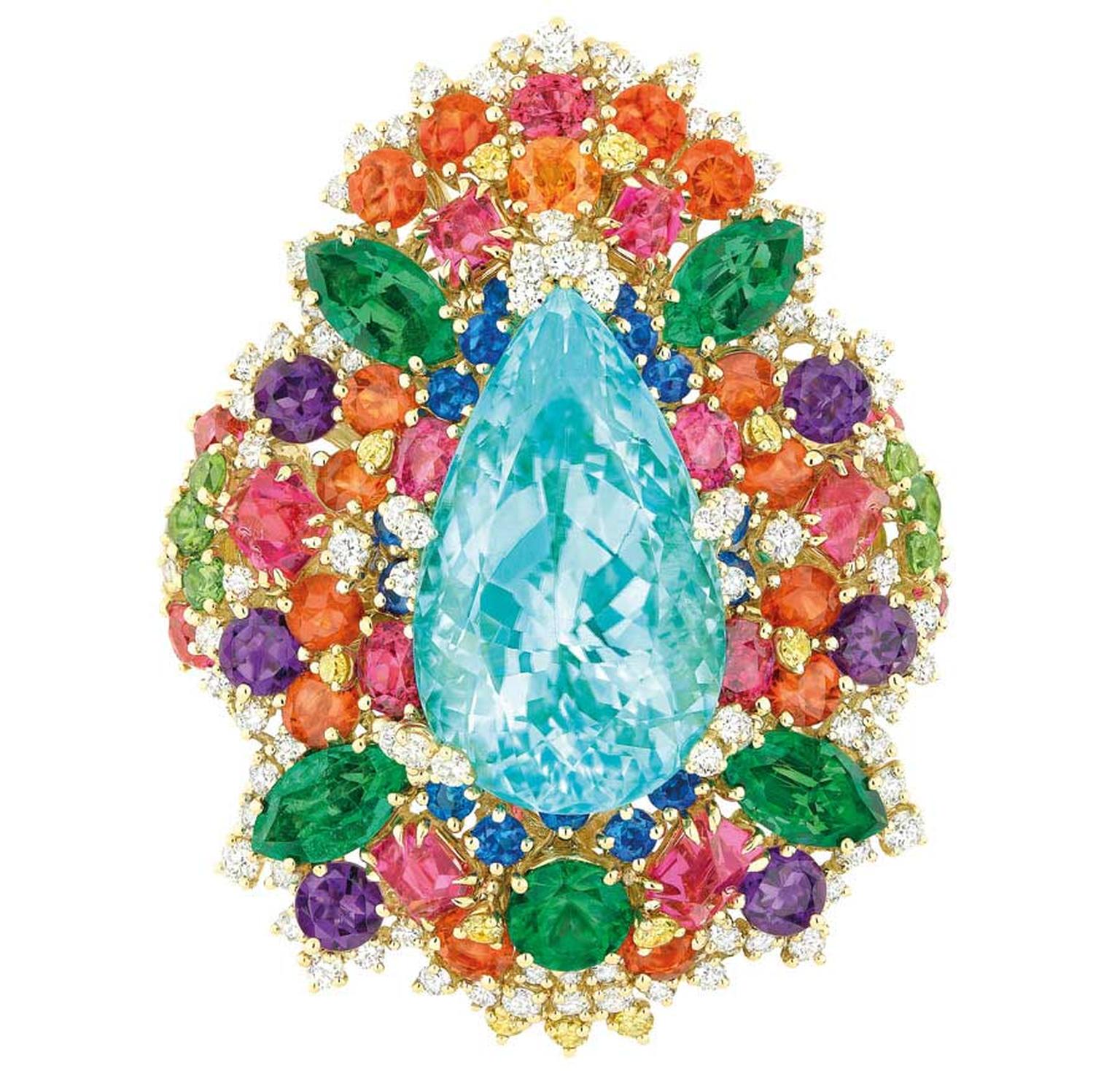 Dear Dior Dentelle Chantilly Multicoloured ring, starring a magnificent central Paraiba tourmaline.