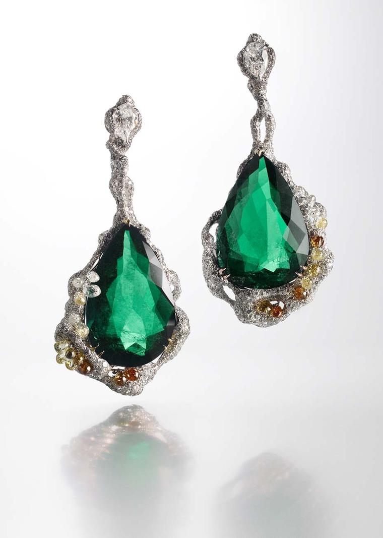 Cindy Chao Black Label Masterpiece emerald drop earrings.