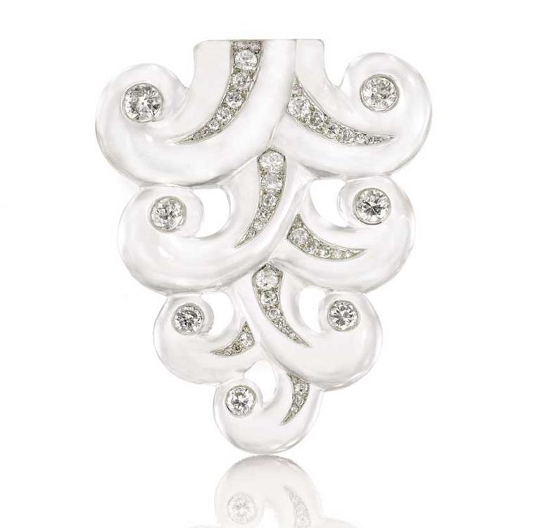 This diamond and rock crystal Suzanne Belperron brooch with iconic scrolls was often worn by the iconic designer. It sold for 302,500 CHF, more than four times its high estimate of 72,000 CHF, at Sotheby's Geneva in 2012.