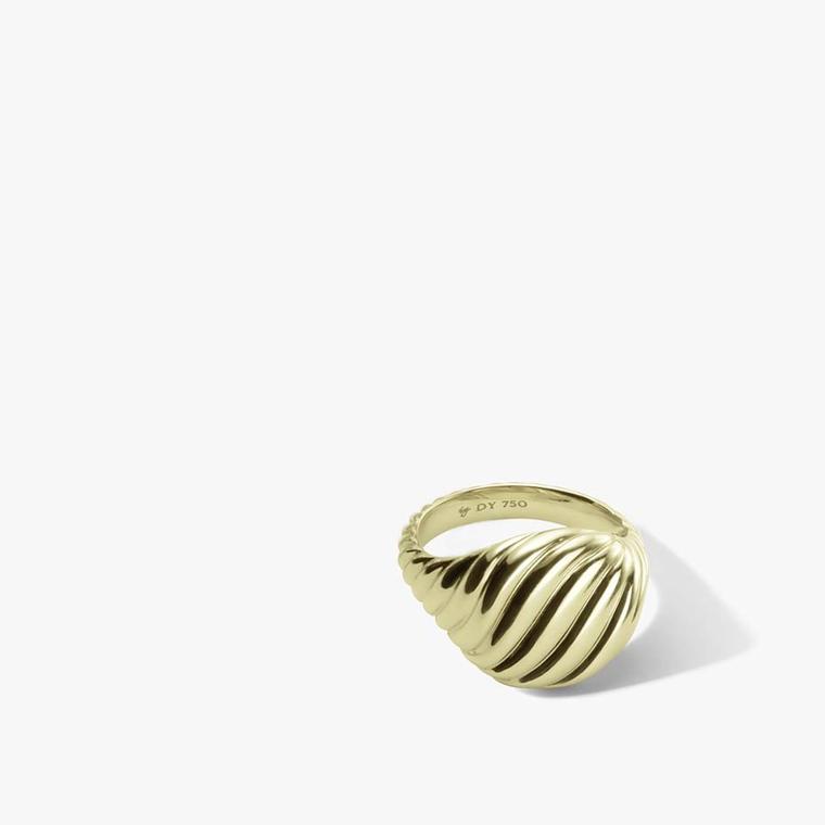 David Yurman gold Sculpted Cable pinky ring ($1,950), as featured in the fall 2014 ad campaign.