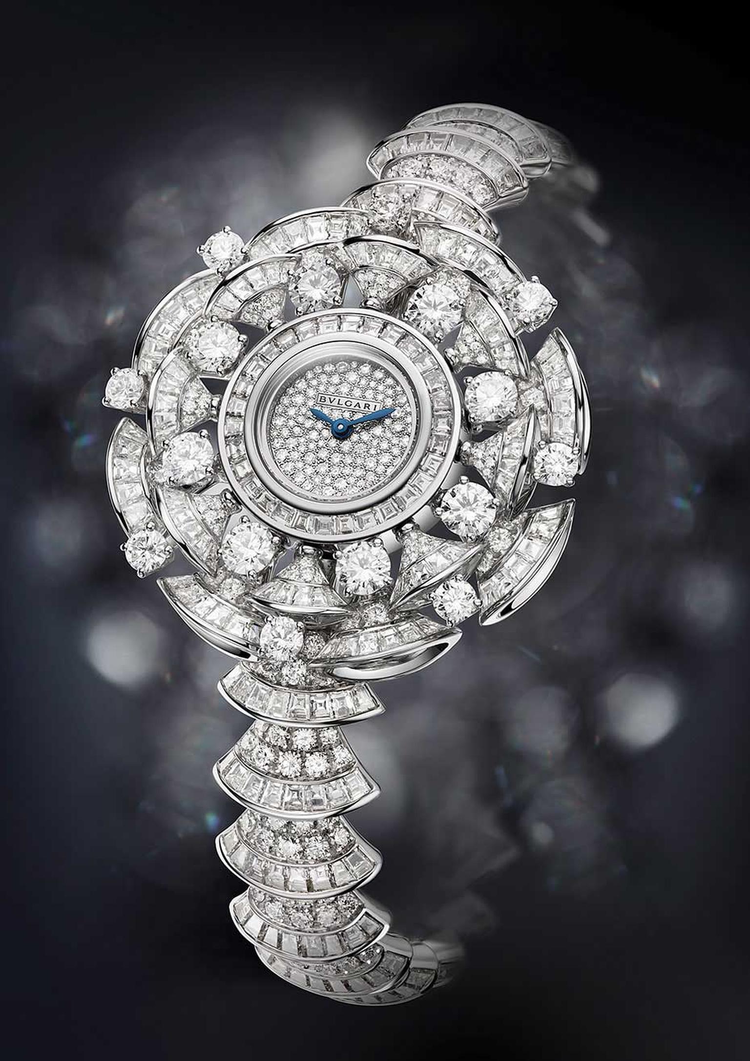 Bulgari Diva watch features 302 baguette-cut diamonds, 16 round-cut diamonds and 394 brilliant-cut diamonds adding up to 22.62ct.