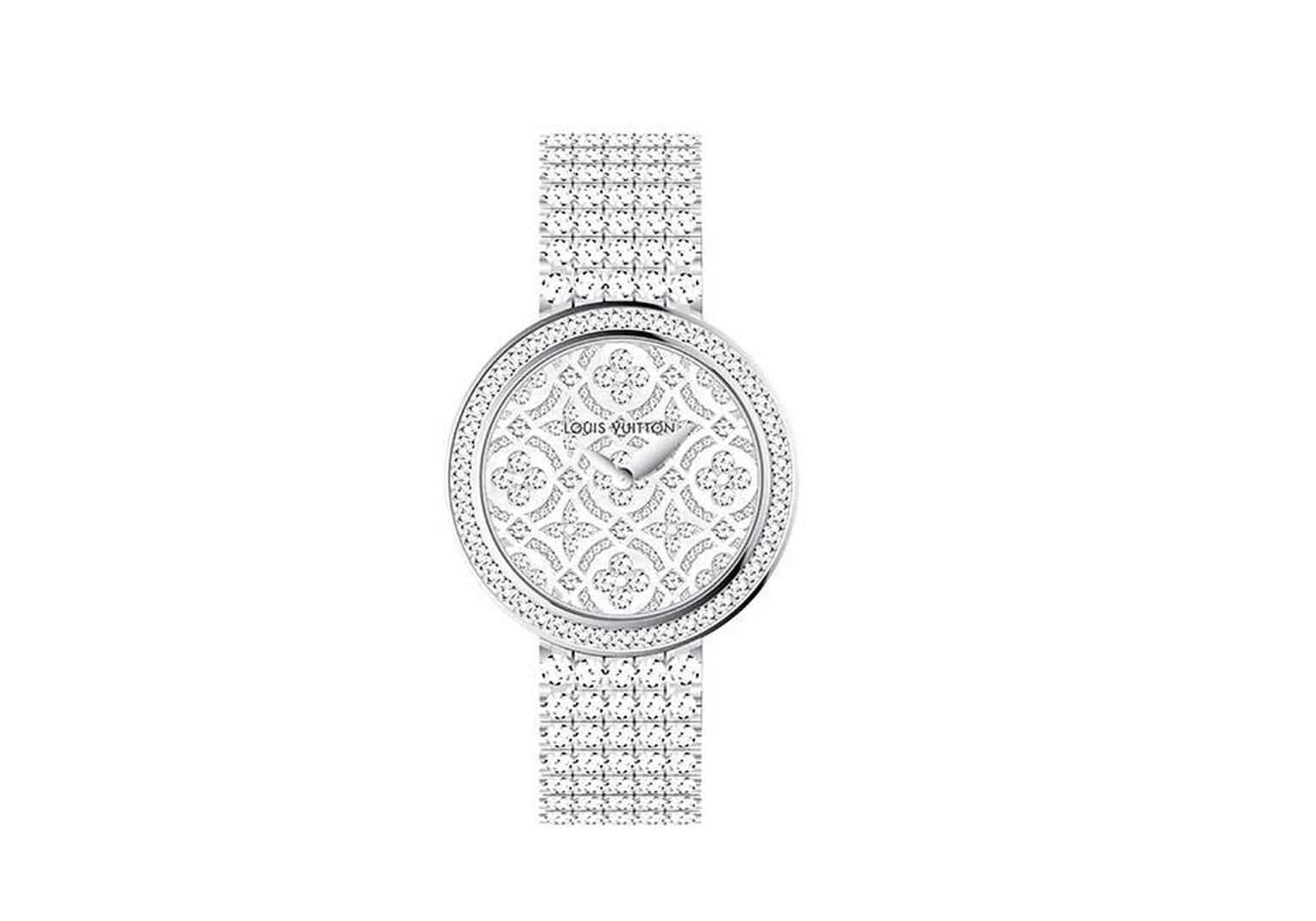 Louis Vuitton Dentelle de Monogram watch with a diamond-set dial and bezel and an all-diamond ‘rivière’ bracelet.