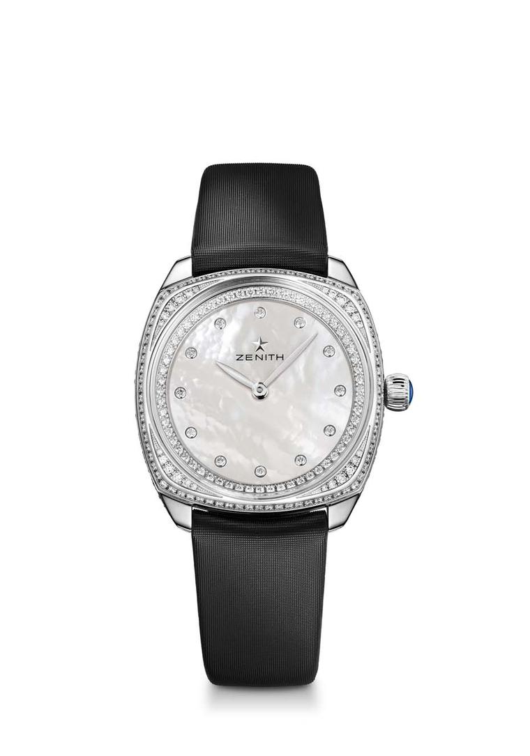 Taking the carat weight up a notch, with 72 brilliant-cut diamonds on the dial, 104 on the bezel and a further 42 on the buckle, the new 33mm Zenith Star watch in white gold will light up your most glamorous nights.