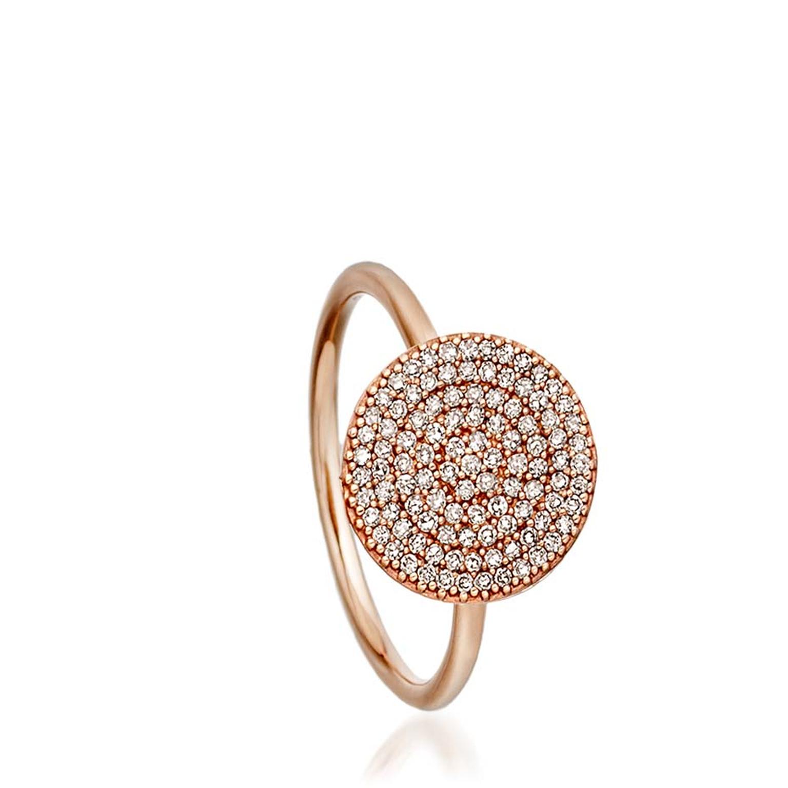 Astley Clarke Muse collection Icon ring in rose gold with silver grey diamonds.