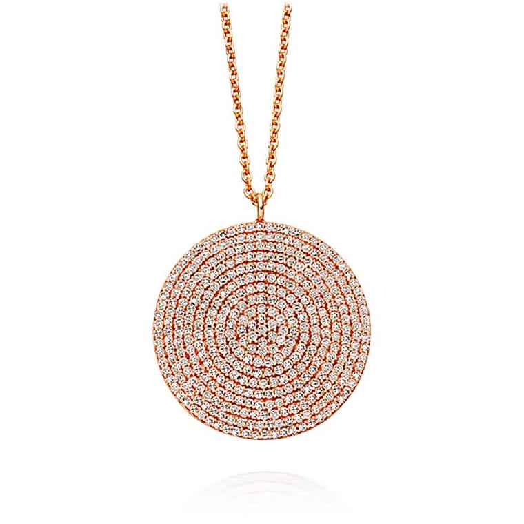 Astley Clarke Muse collection large Icon necklace in rose gold with silver grey diamonds, which has an open setting at the back to enable light to flow through.