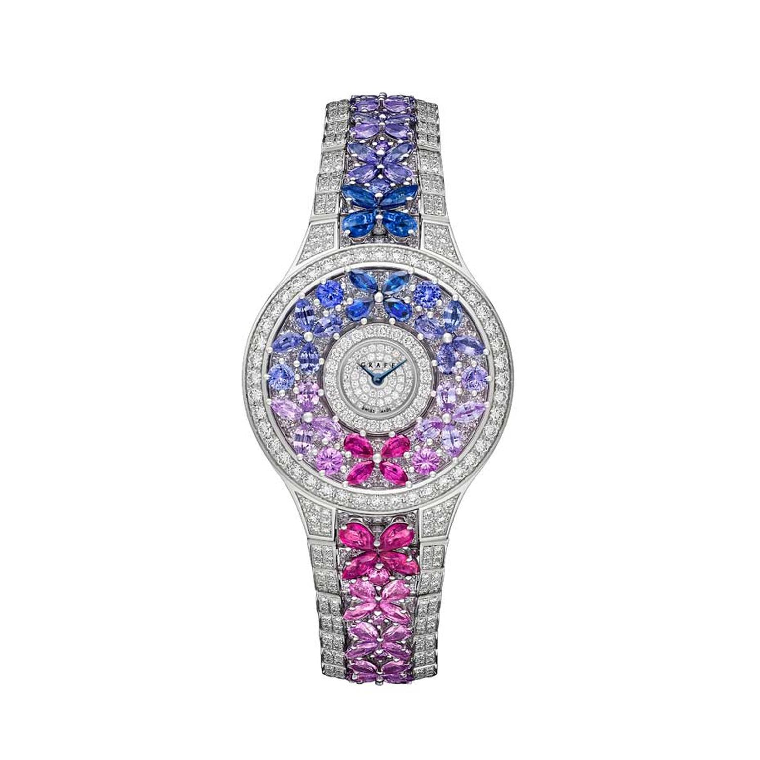 Graff Multi-Coloured Butterfly watch with diamonds, sapphires and rubies.