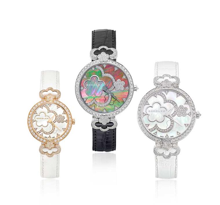 The new Boodles Blossom watches come in a 37mm model set with 403 diamonds totalling almost 3.00ct and a smaller 28mm version set with 350 diamonds weighing almost 2.00ct.