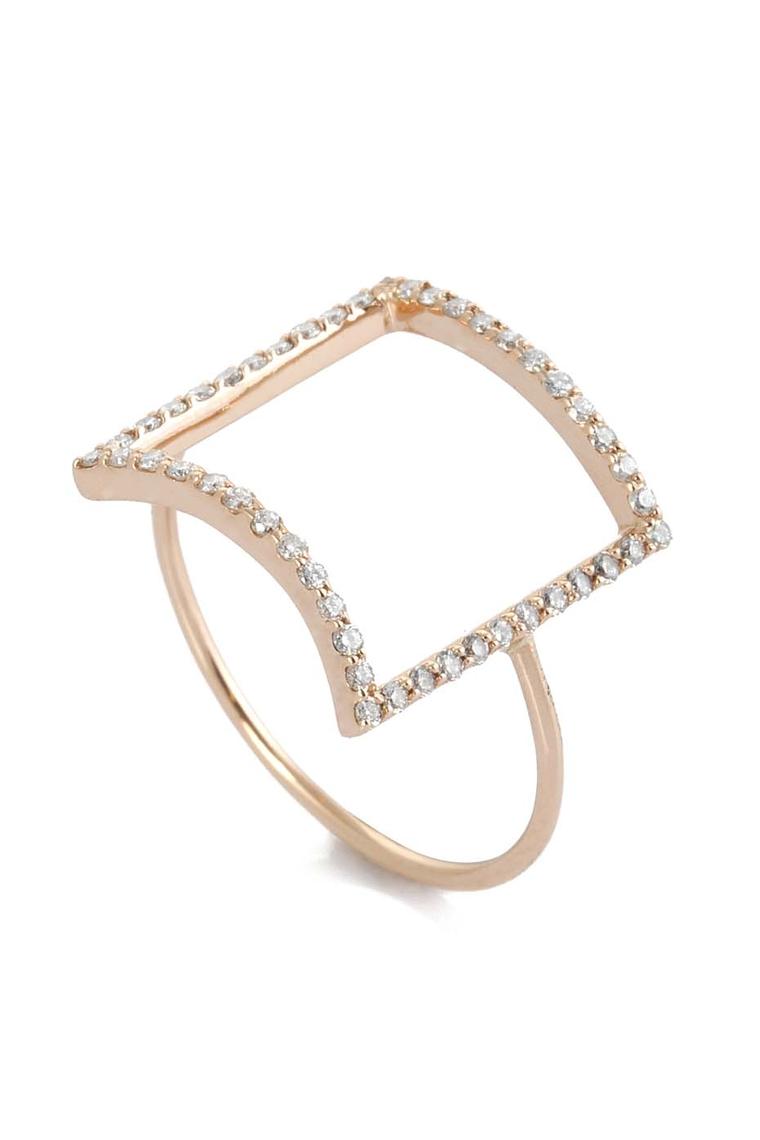 Kismet by Milka gold ring with an open diamond square.