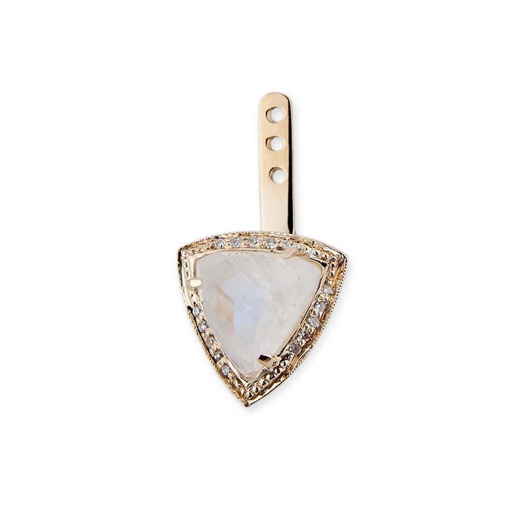 Jacquie Aiche rose gold Pyramid Triangle ear jacket with pavé diamonds and moonstone.