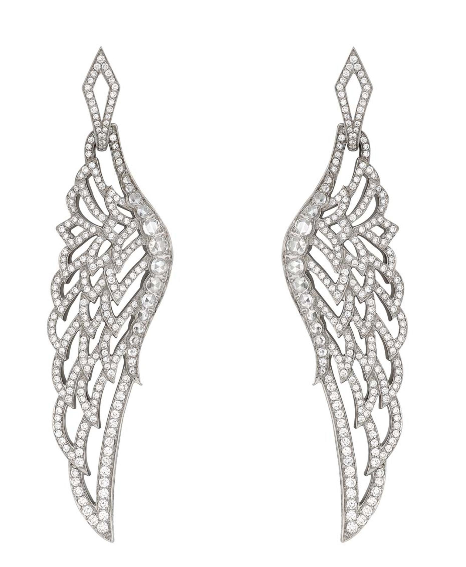 Garrard Wings 10th Anniversary collection white gold and diamond earrings.
