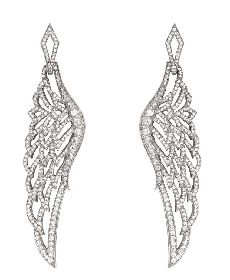 Garrard Wings 10th Anniversary collection white gold and diamond earrings.