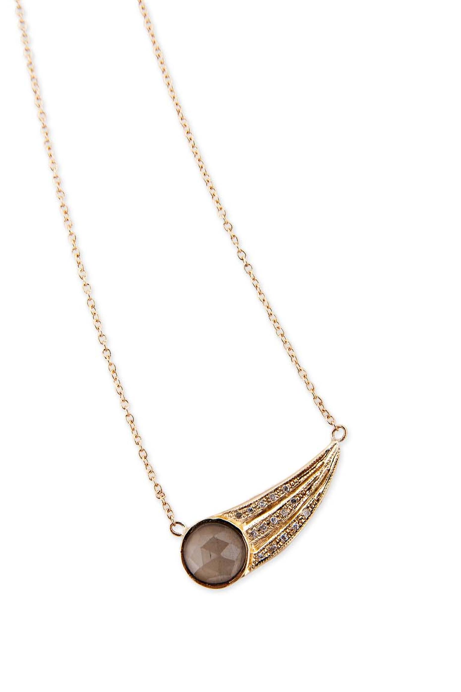 Jacquie Aiche yellow gold Rounded Wing necklace with pavé diamonds and labradorite.