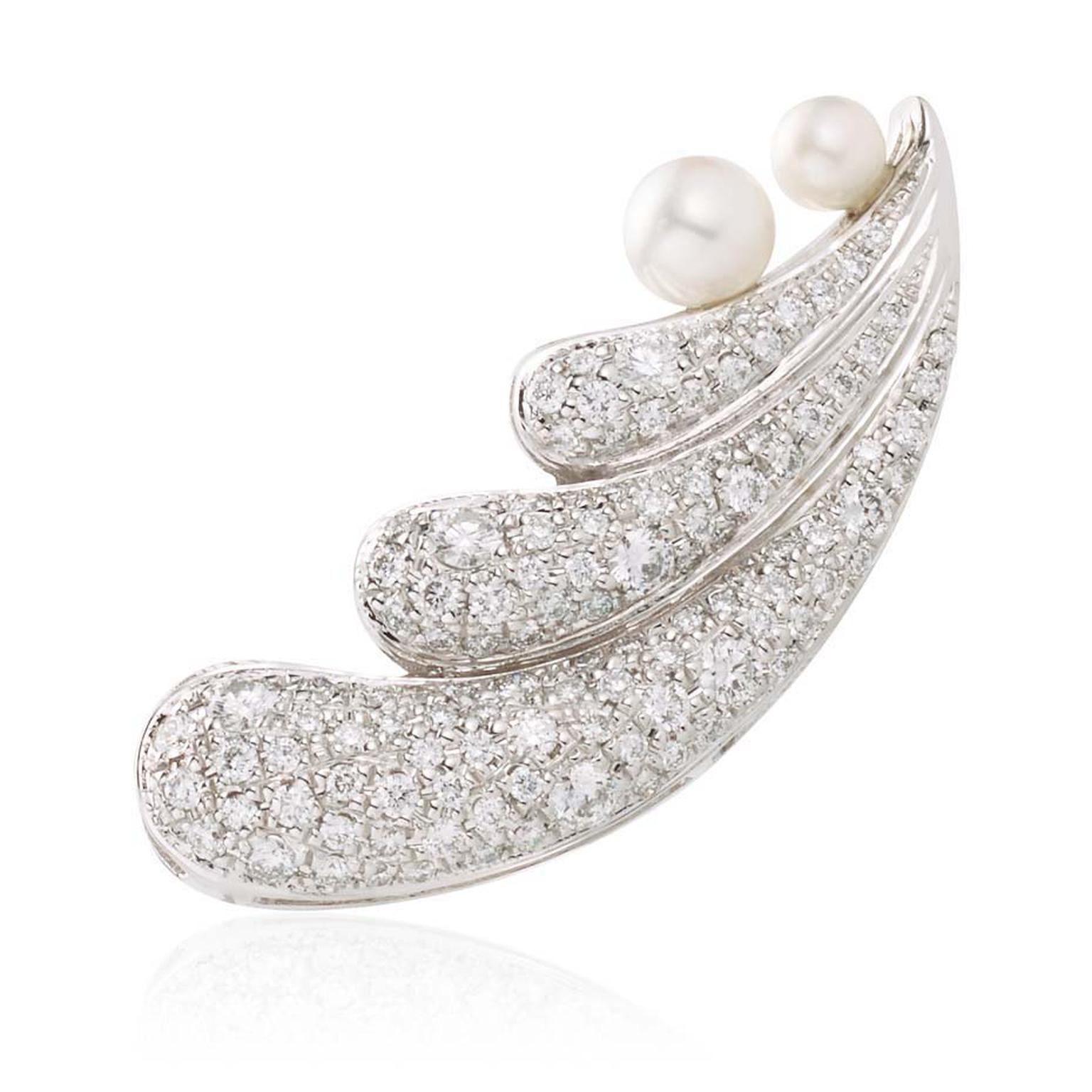 Nicholas Liu Cosmos earrings with diamonds and pearls.