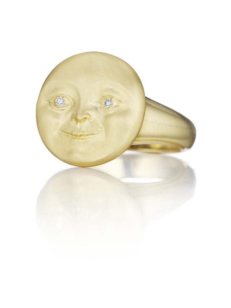 Anthony Lent's Moon Face diamond ring is described by Tony as that “of the collective unconscious”, an image with which we are all familiar and which is based on Victorian children's book illustrations.
