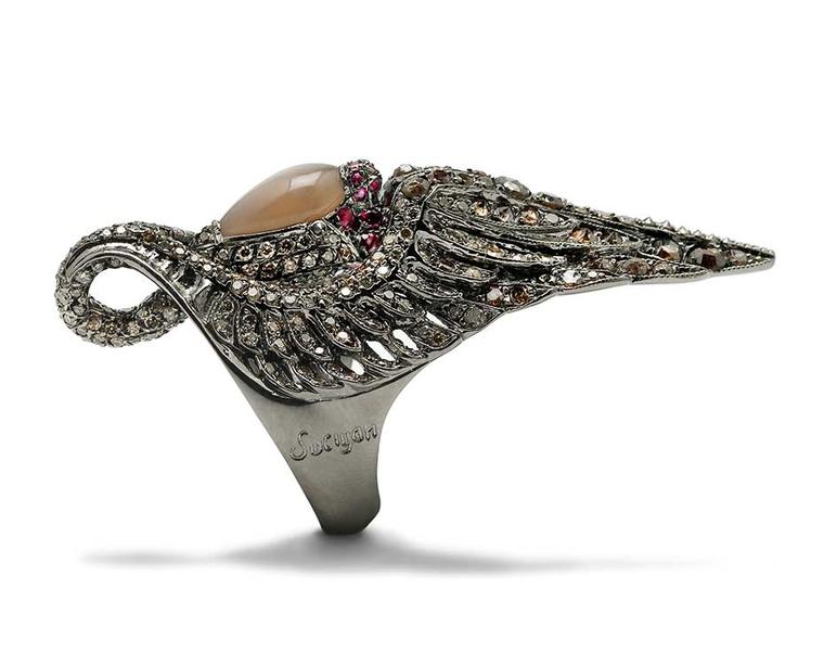 Arman Suciyan's bejewelled Swan ring wraps its wings around the finger.