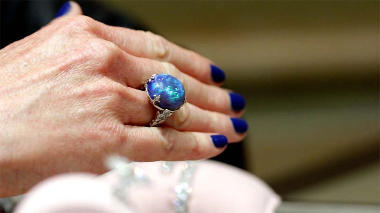 David Morris fiery blue opal and diamond ring.