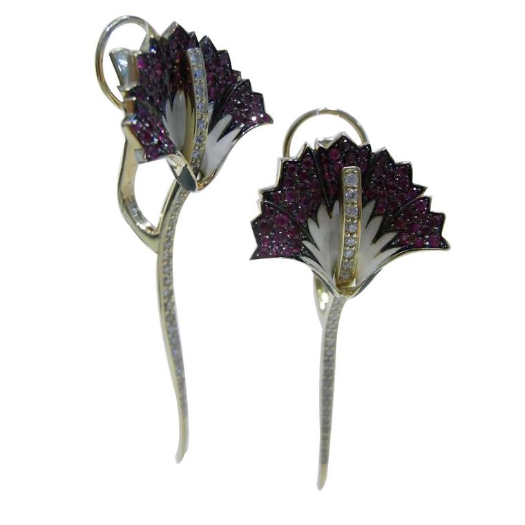 Ilgiz for Annoushka gold Carnation earrings with diamonds and rubies (£8,100).