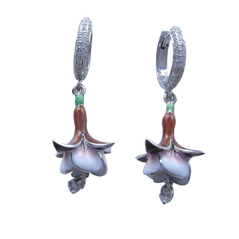 Ilgiz for Annoushka drop earrings with enamelled flowers and diamonds.
