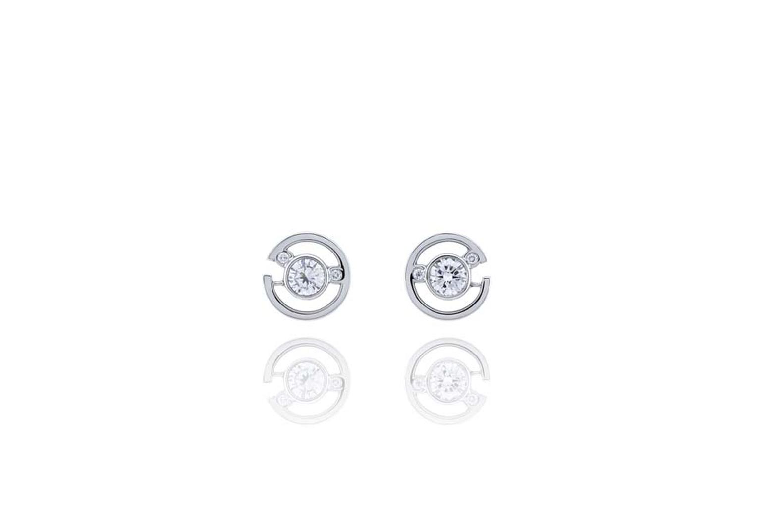 Boodles Maze collection diamond stud earrings in white gold.