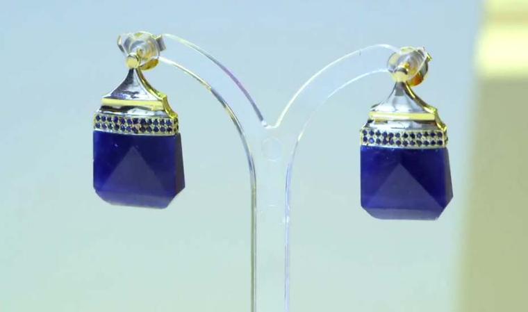 Jade Jagger Never Ending jewellery collection earrings with blue sapphires. Available at 1stdibs.com.