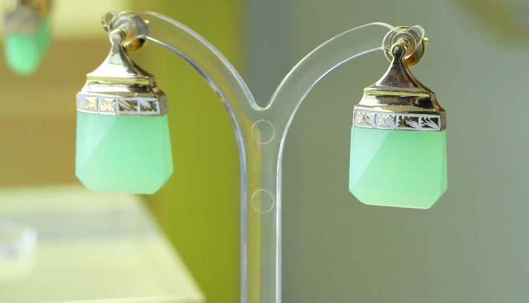 Jade Jagger Never Ending jewellery collection chrysoprase earrings. Available at 1stdibs.com.
