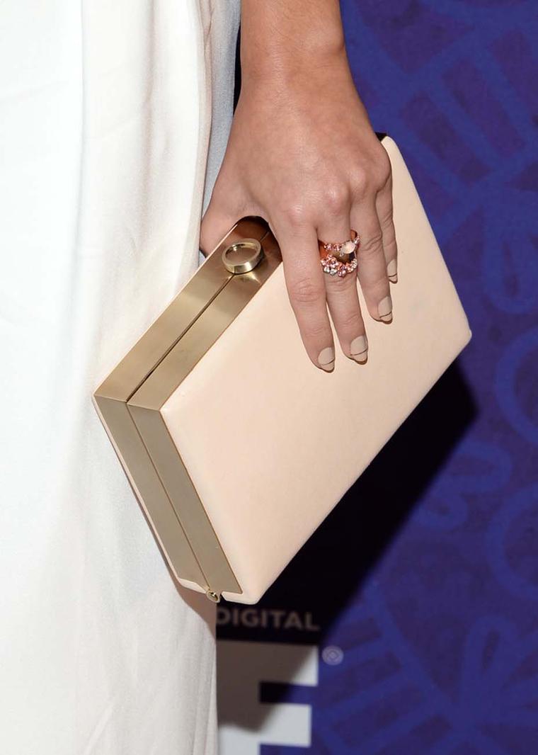 Brumani's rose quartz and pink tourmaline ring, as worn by Sarah Hyland during the 66th Annual Emmy Awards.