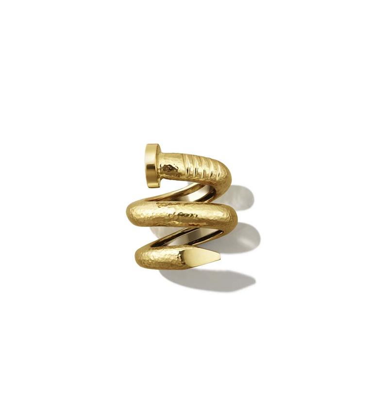David Webb Tool Chest Collection Nail ring in hammered gold ($2,950).