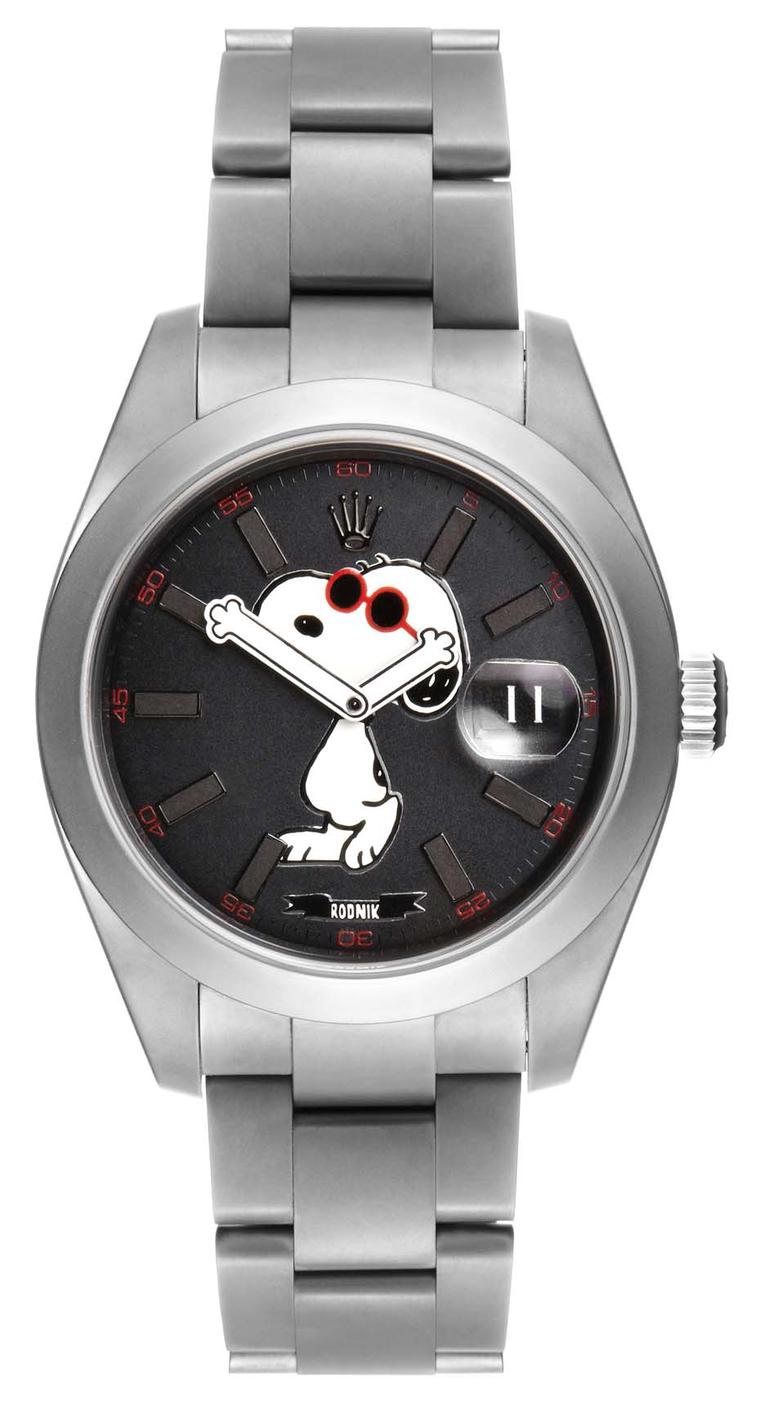 The Bamford Watch Department (BWD) and pop-art fashion brand Rodnik have collaborated on a limited-edition Snoopy watch. A customised Rolex Datejust model, the watch is available in either MGTC Black or MGTC Light Grey. Both versions feature a picture of 