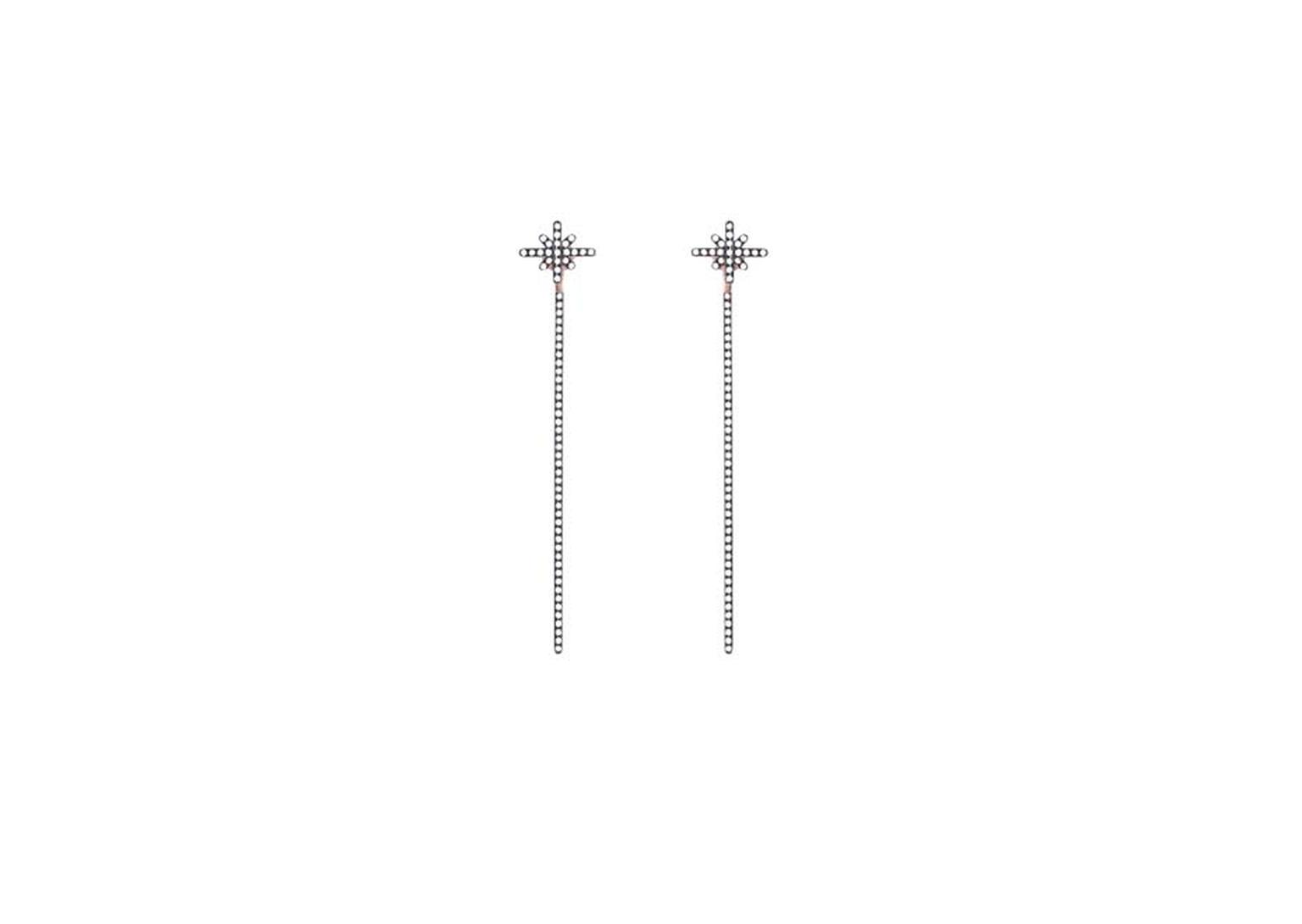 Diane Kordas earrings feature a white diamond Starburst stud and a white diamond bar at the back, for a modern update on the drop earring (£4,160).