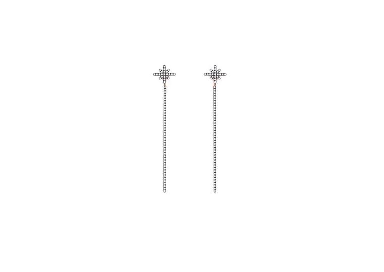 Diane Kordas earrings feature a white diamond Starburst stud and a white diamond bar at the back, for a modern update on the drop earring (£4,160).