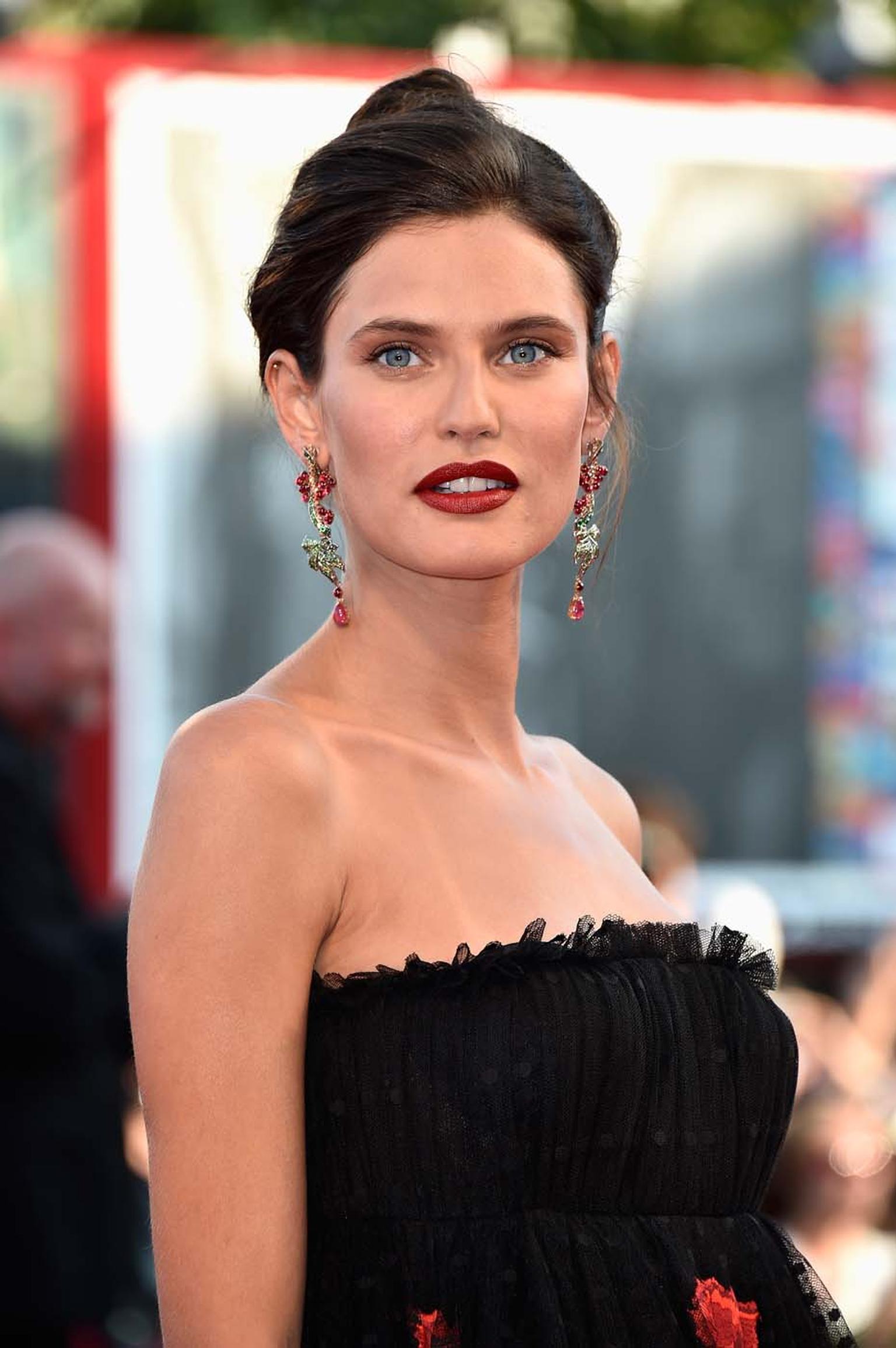 Italian model Bianca Balti wore a pair of Chopard Grape earrings from the Nature collection set with 19ct of cabochon spinels, 7ct of tsavorites and 3ct of coloured diamonds during the 71st Venice Film Festival.