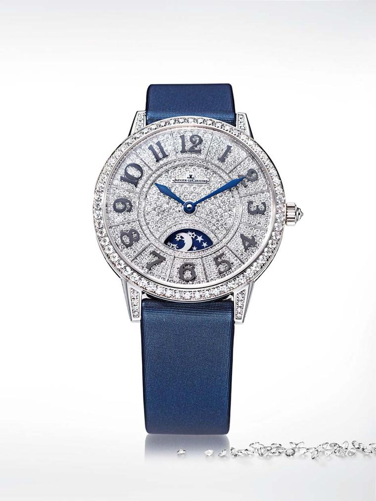 Jaeger-LeCoultre Rendez-Vous Night and Day watch with a bezel, case and lugs completely adorned in diamonds.