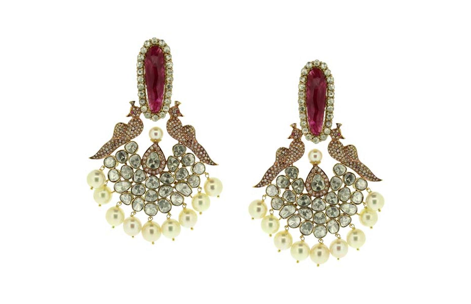 Birdhichand Ghanshyamdas Aks collection Peacock earrings.